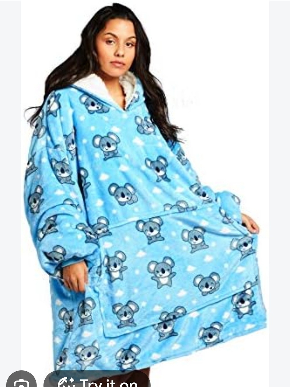 Cozy Blue Koala Adult Plush Wearable Blanket Hoodie Pajama